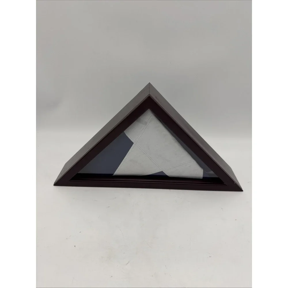 Wooden Triangle Flag Display Case Memorial Shadow Box Texas Flag